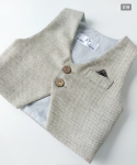 Baby boy wool baptism vest MERINO fine check natural light beige