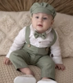 green linen christening set for a boy