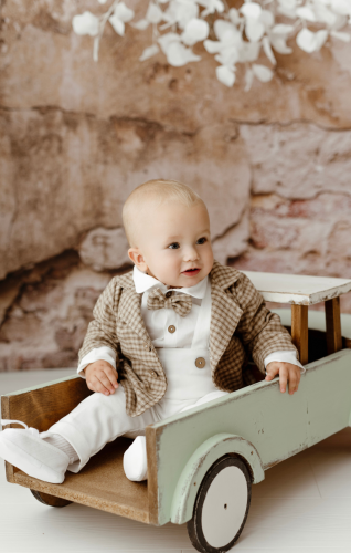 marynarka wełniana w beżową kratkę