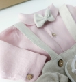 linen baptism outfit for a first birthday boy, linen shorts, pink linen shirt (4).jpg
