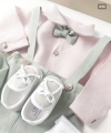 christening outfit for a one-year-old boy: pink linen shirt and green shorts (6).jpg
