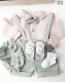 christening outfit for a one-year-old boy: pink linen shirt and green shorts (6).jpg