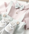 mint linen baptism outfit for a first birthday boy, pink linen shirt, mint linen shorts (2).jpg