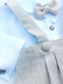 christening outfit for a one-year-old boy: linen shirt, elegant beige shorts with pleats (3).jpg