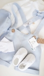 Blue linen baptism set for a first birthday boy, 5 pieces.