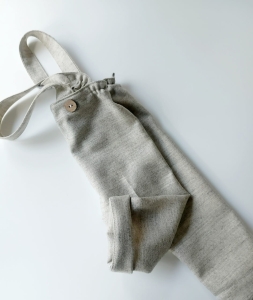 Merino Wool Trousers with Suspenders in Beige Herringbone