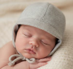 Merino Wool Baby Aviator Hat: Beige NATURAL CHECK Winter Cap