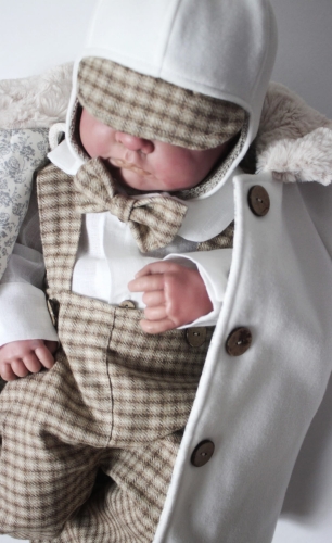 Komplet do chrztu dla chłopca  wełna beżowa krata (7).JPG