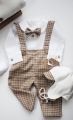 Komplet do chrztu dla chłopca  wełna beżowa krata.JPG