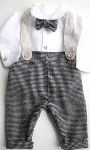 Komplet do chrztu dla chłopca 3 cz.  Wełna Kratka
