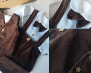 Komplet dla chłopca Welur Bawełniany Czekolada Kamizelka 